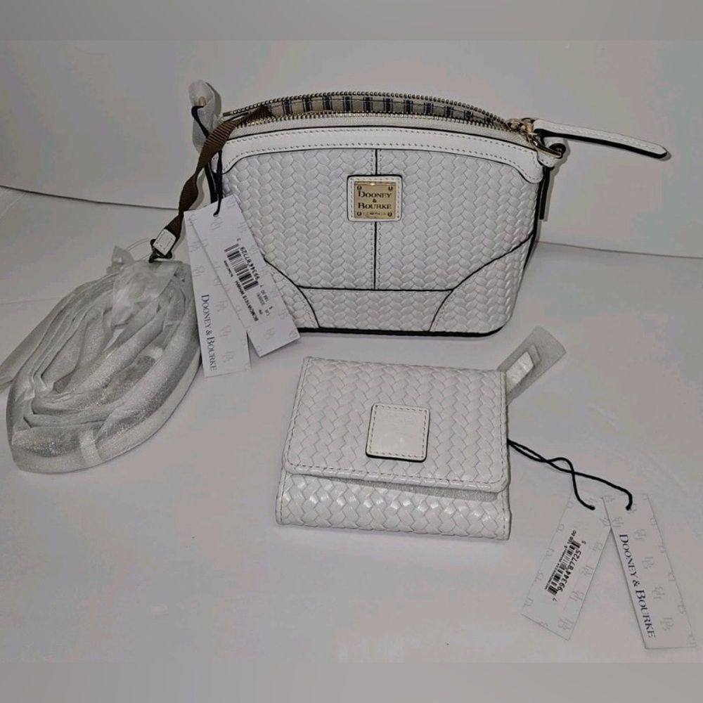 Dooney & Bourke White Woven Crossbody Bag and Wallet Camden mini set New!